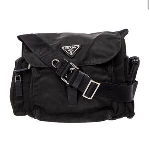 PRADA -Authentic Vela Nylon Messenger Bag in Black with Silver Hardware